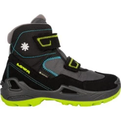 LOWA Milo GTX Mid Kids Winter Shoe - Black/turquoise (Size 25-35) -Lowa Trail Sales Store lowa 640542 9969 milo gtx mid black turquoise a 1543513