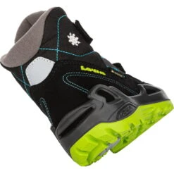 LOWA Milo GTX Mid Kids Winter Shoe - Black/turquoise (Size 25-35) -Lowa Trail Sales Store lowa 640542 9969 milo gtx mid black turquoise d 1543511 1